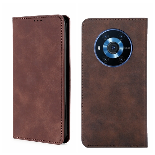 

For Honor Magic3 Skin Feel Magnetic Horizontal Flip Leather Phone Case(Dark Brown)