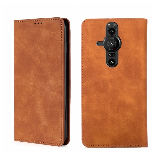 

For Sony Xperia Pro-I Skin Feel Magnetic Horizontal Flip Leather Phone Case(Light Brown)