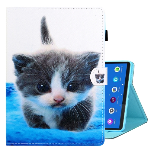 

For Lenovo Tab M10 Plus 10.6 3rd Gen 2022 Coloured Drawing Smart Leather Tablet Case(Blue White Cat)