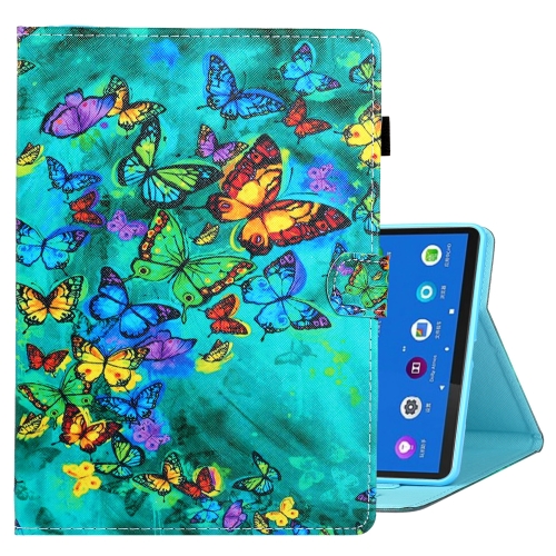 

For Lenovo Tab M10 3rd Gen Coloured Drawing Smart Leather Tablet Case(Green Butterfly)
