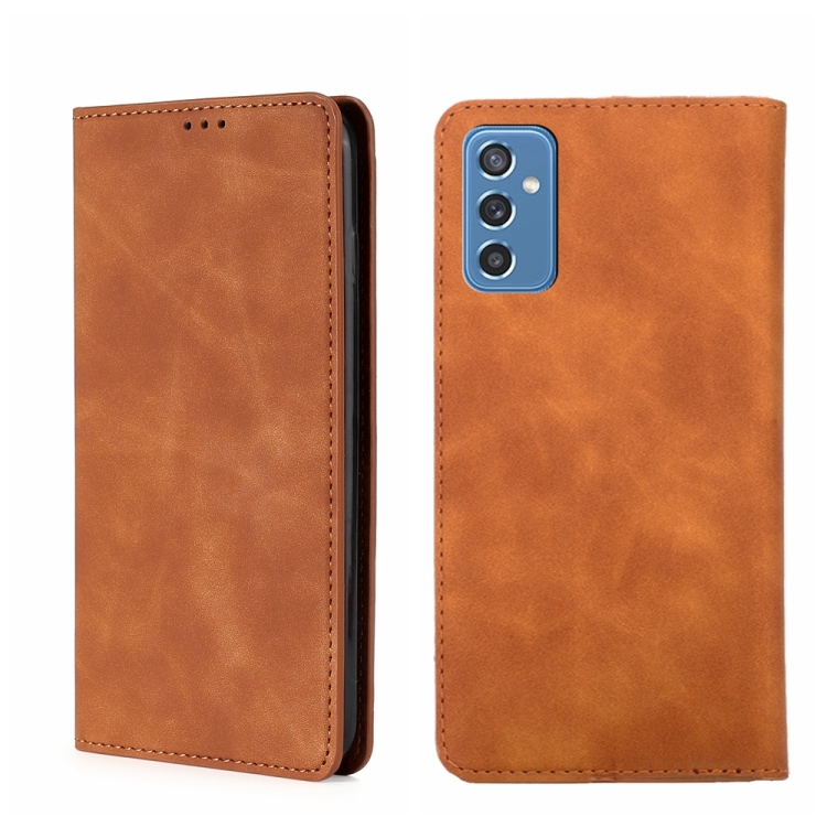 

For Samsung Galaxy M52 5G Skin Feel Magnetic Horizontal Flip Leather Phone Case(Light Brown)