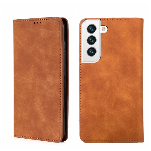 

For Samsung Galaxy S22+ 5G Skin Feel Magnetic Horizontal Flip Leather Phone Case(Light Brown)