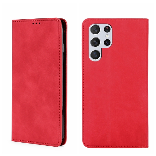 

For Samsung Galaxy S22 Ultra 5G Skin Feel Magnetic Horizontal Flip Leather Phone Case(Red)