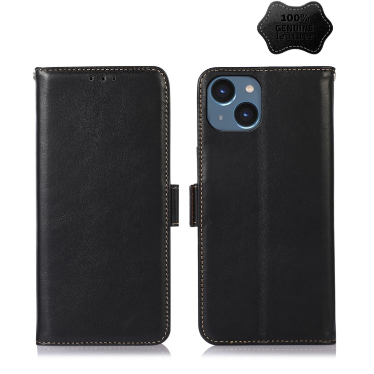 

Crazy Horse Top Layer Cowhide Leather Phone Case For iPhone 14(Black)