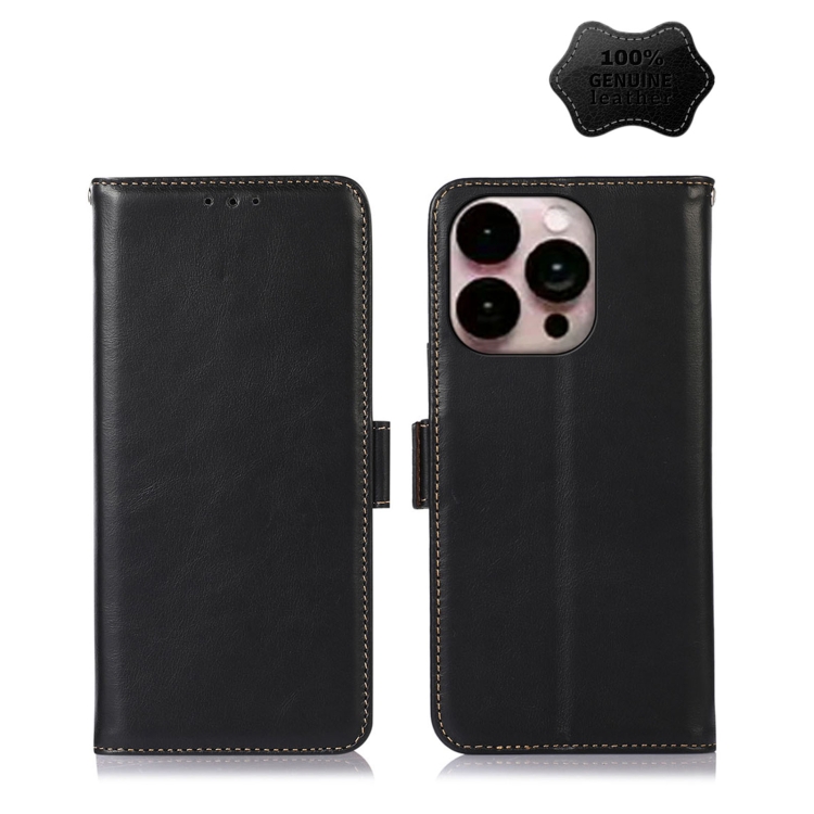 

Crazy Horse Top Layer Cowhide Leather Phone Case For iPhone 14 Pro Max(Black)