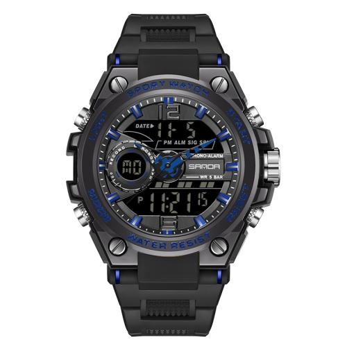 

SANDA 6092 Luminous Dual Time Display Waterproof Sports Watch(Black Blue)