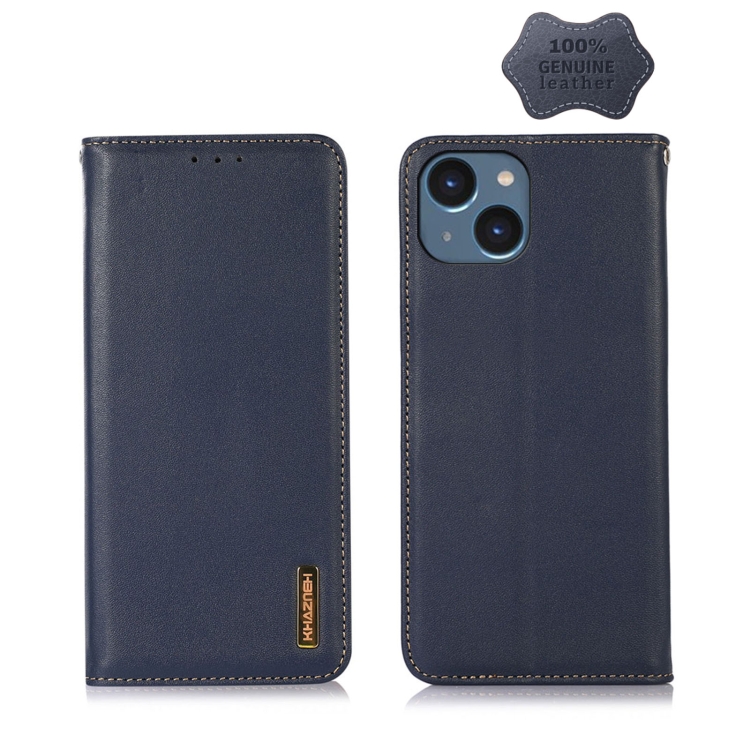

For iPhone 14 KHAZNEH Nappa Top Layer Cowhide Leather Phone Case (Blue)