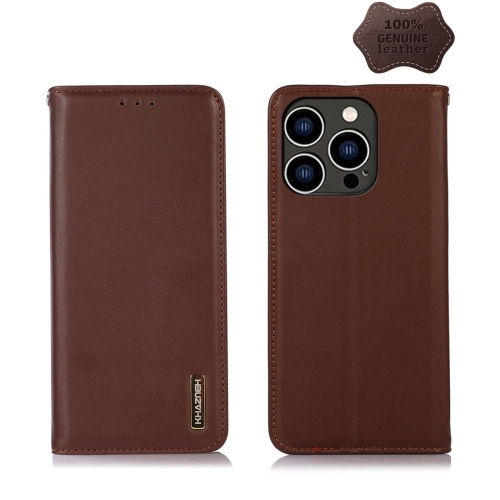 

KHAZNEH Nappa Top Layer Cowhide Leather Phone Case For iPhone 14 Pro(Brown)