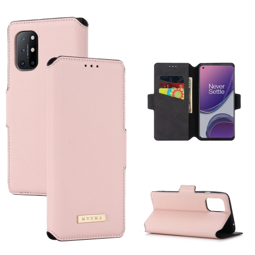 

For OnePlus 8T MUXMA MX115 Cross Texture Oil Edge Flip Leather Phone Case(Pink)