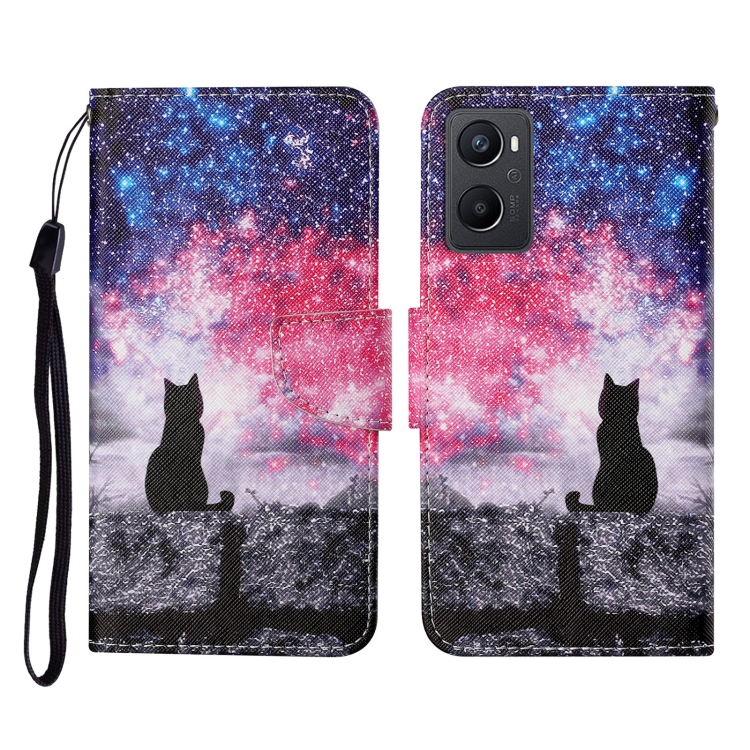 

For OPPO A96 4G / Realme 9i Colored Drawing Pattern Flip Leather Phone Case(Star Sky Cat)