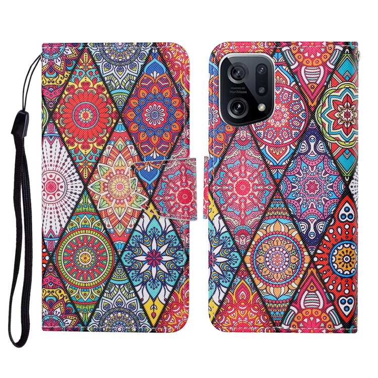 

For OPPO Find X5 Pro Colored Drawing Pattern Flip Leather Phone Case(Diamond Totem)