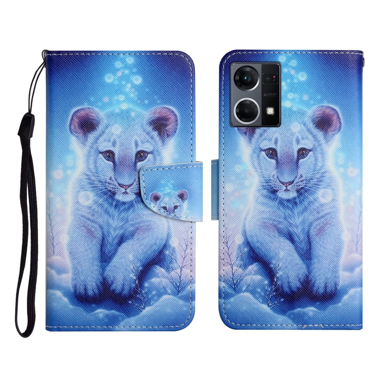 

For OPPO Reno7 4G Colored Drawing Pattern Flip Leather Phone Case(Little Leopard)
