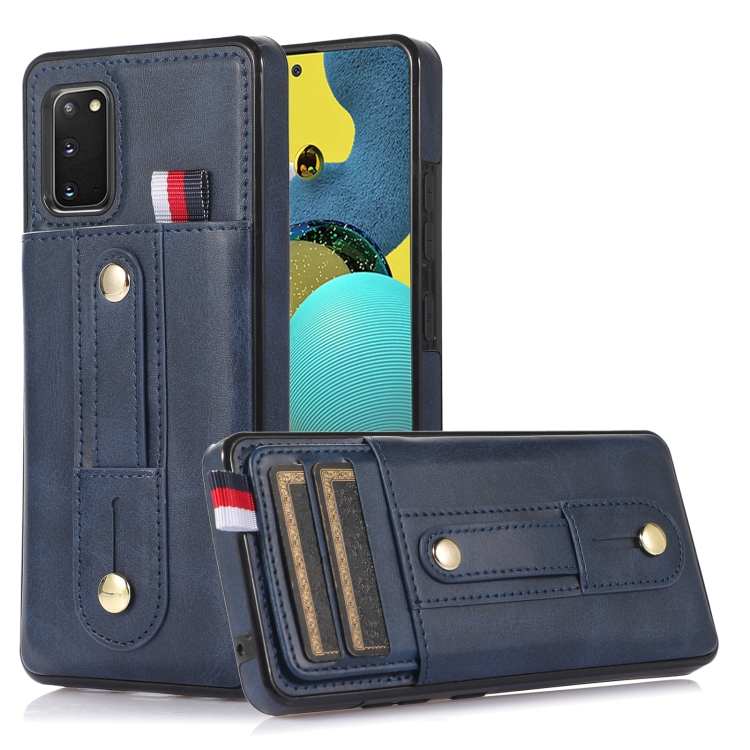 

For Samsung Galaxy S20+ Wristband Kickstand Wallet Leather Phone Case(Blue)
