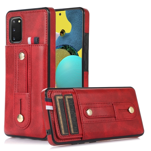 

For Samsung Galaxy S20+ Wristband Kickstand Wallet Leather Phone Case(Red)