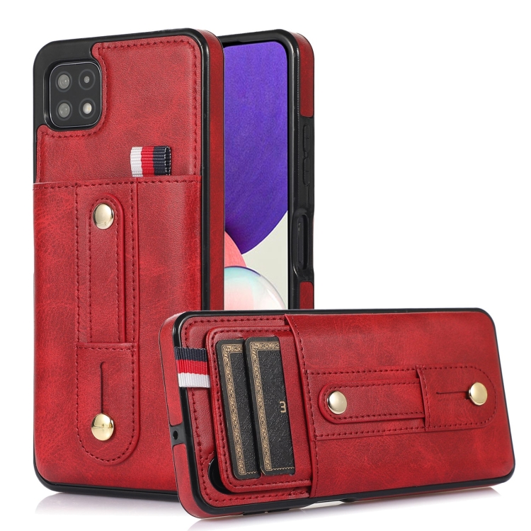 

For Samsung Galaxy A22 5G Wristband Kickstand Wallet Leather Phone Case(Red)