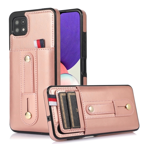 

For Samsung Galaxy A12 5G Wristband Kickstand Wallet Leather Phone Case(Rose Gold)