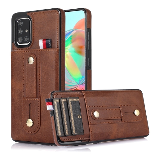 

For Samsung Galaxy A71 4G Wristband Kickstand Wallet Leather Phone Case(Brown)