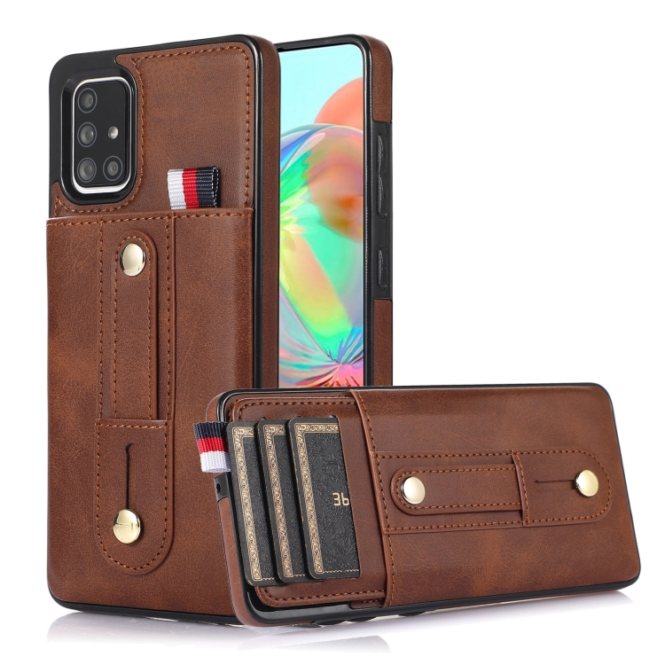 

For Samsung Galaxy A51 5G Wristband Kickstand Wallet Leather Phone Case(Brown)