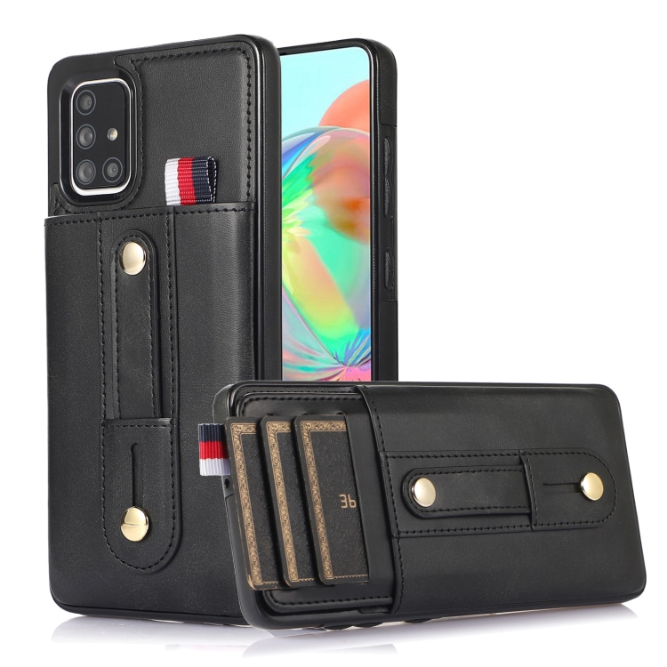 

For Samsung Galaxy A51 4G Wristband Kickstand Wallet Leather Phone Case(Black)