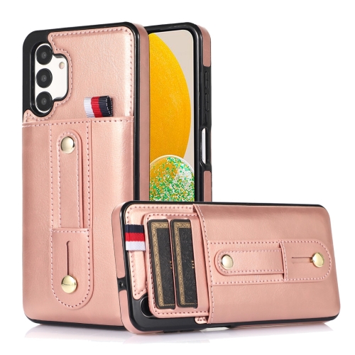 

For Samsung Galaxy A13 5G / 4G Wristband Kickstand Wallet Leather Phone Case(Rose Gold)