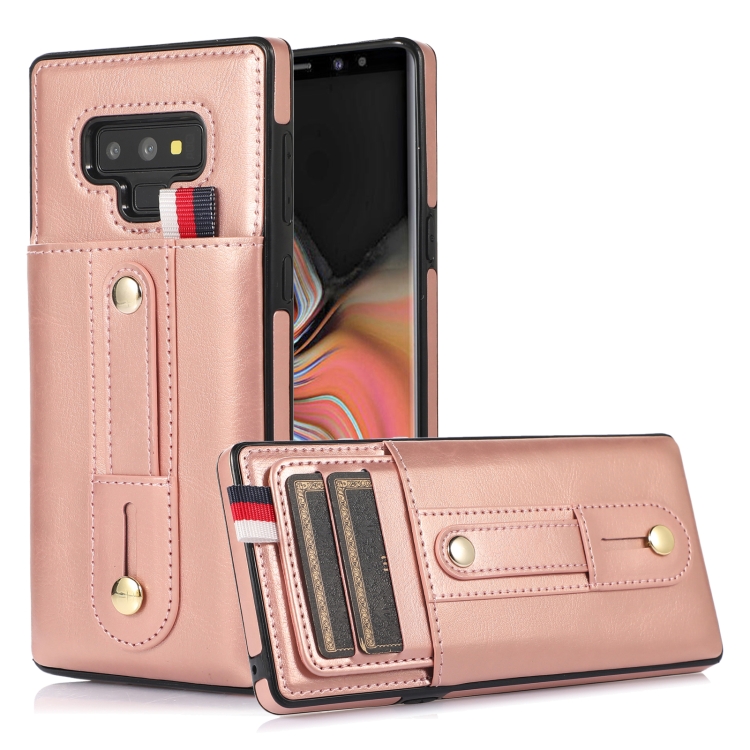 

For Samsung Galaxy Note9 Wristband Kickstand Wallet Leather Phone Case(Rose Gold)