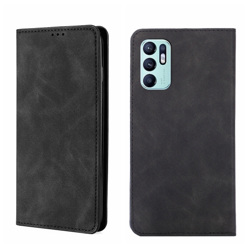

For OPPO Reno6 4G Skin Feel Magnetic Horizontal Flip Leather Phone Case(Black)
