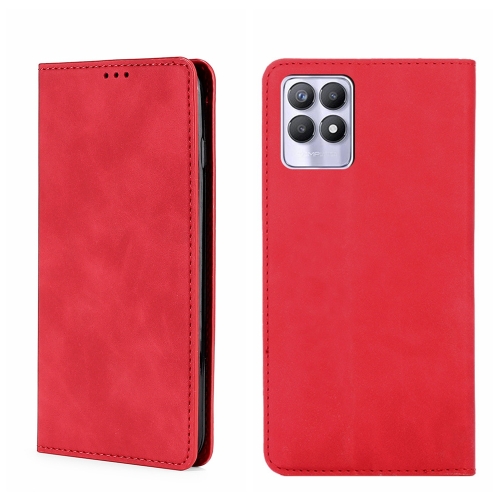 

For OPPO Realme 8i Skin Feel Magnetic Horizontal Flip Leather Phone Case(Red)