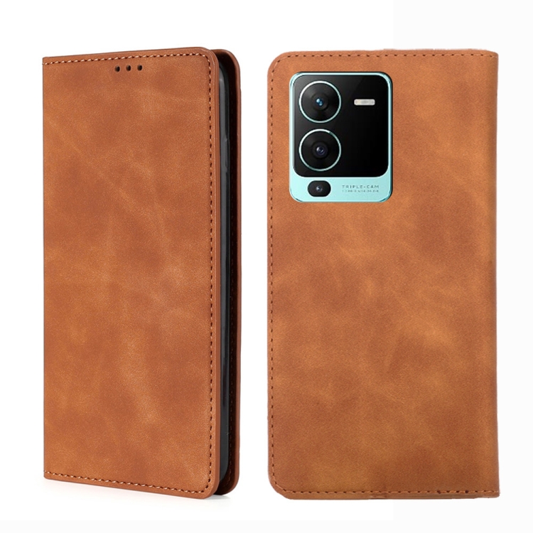 

For vivo S15 Pro 5G Skin Feel Magnetic Horizontal Flip Leather Phone Case(Light Brown)