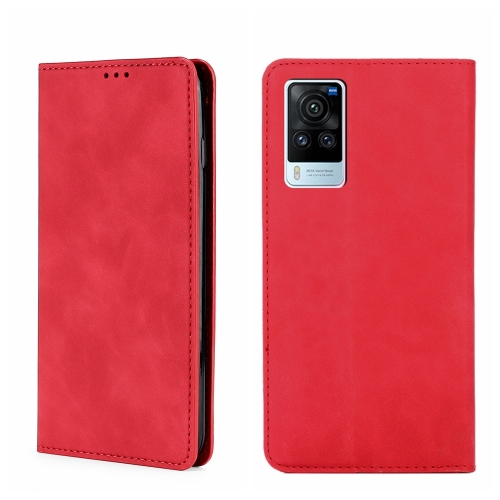 

For vivo X60 Pro Overseas Version / X60 5G Curved Surface Version Skin Feel Magnetic Horizontal Flip Leather Phone Case(Red)