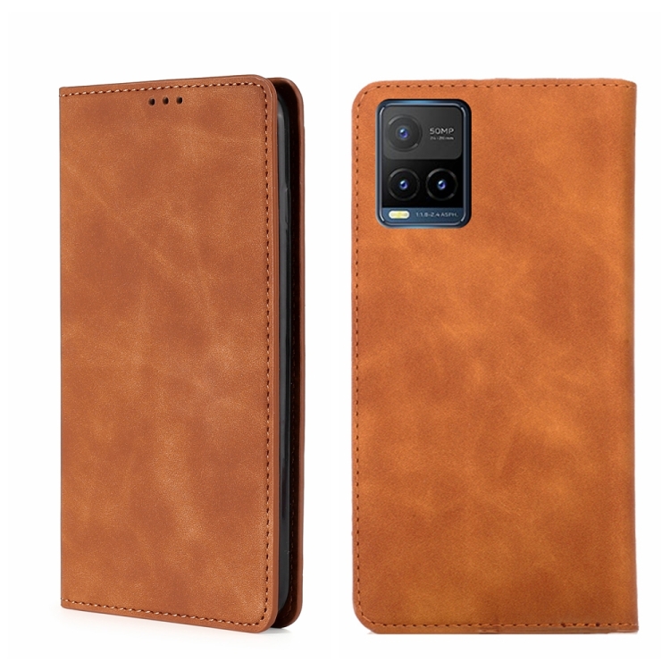 

For vivo Y21/Y21s/Y33s Skin Feel Magnetic Horizontal Flip Leather Phone Case(Light Brown)