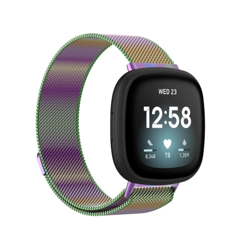 

For Fitbit Versa 4 / 3 Milanese Magnetic Metal Weave Watchband, Large Size(Colorful)
