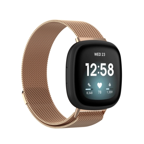 

For Fitbit Versa 4 / 3 Milanese Magnetic Metal Weave Watchband, Large Size(Rose Gold)