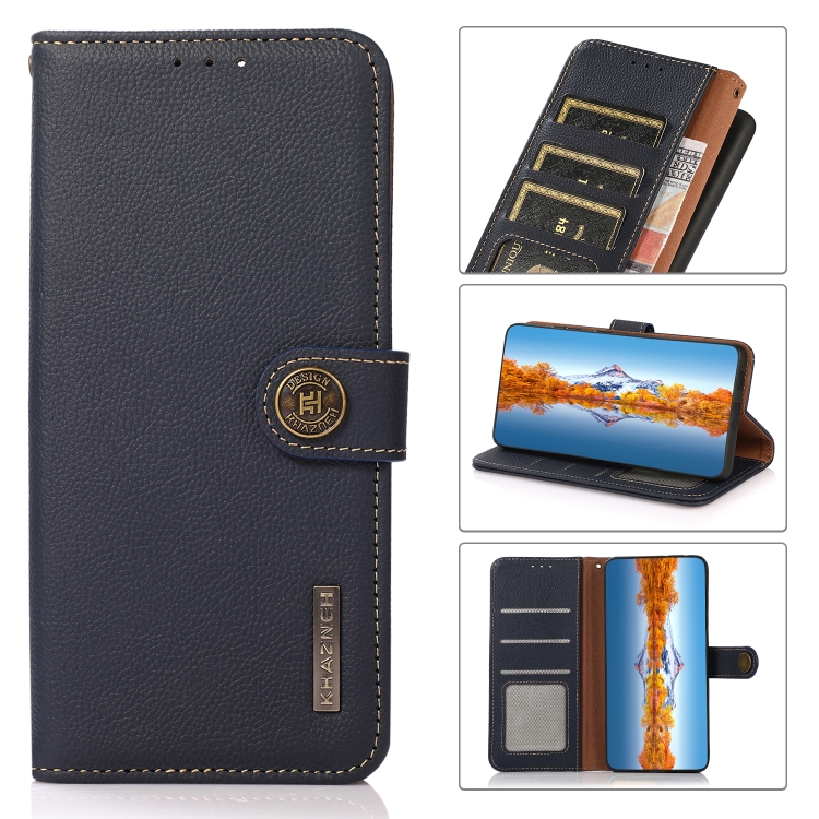 

For Xiaomi Redmi Note 11T Pro KHAZNEH Custer Genuine Leather RFID Phone Case(Blue)
