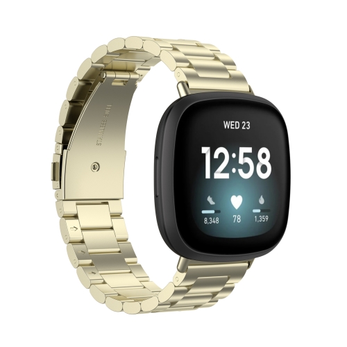 

For Fitbit Versa 4/Sense 2/Versa 3/Sense 3 Beads Stainless Steel Watch Band(Official Gold)