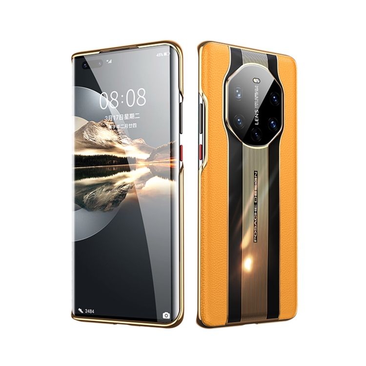 

For Huawei Mate 40 Electroplated Lychee Genuine Leather Phone Case(Orange)