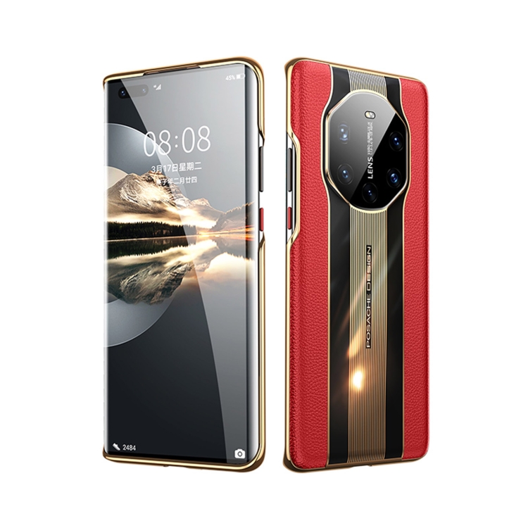 

For Huawei Mate 40 Pro Electroplated Lychee Genuine Leather Phone Case(Red)
