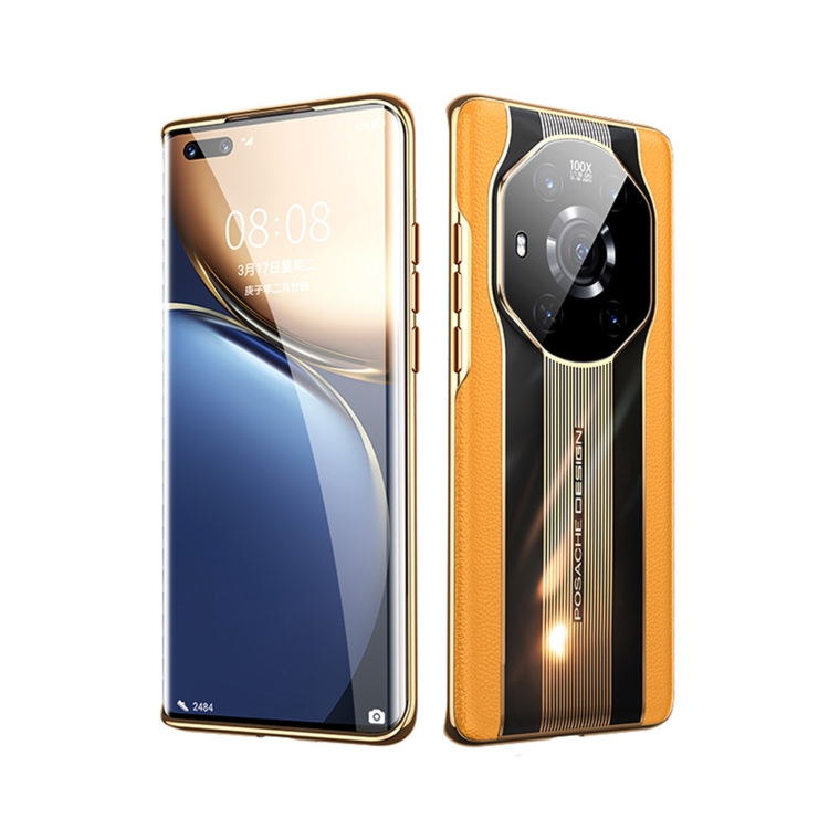 

For Honor Magic3 Electroplated Lychee Genuine Leather Phone Case(Orange)
