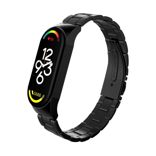 

For Xiaomi Mi Band 7 Three-bead Stainless Steel Watch Band(Black)