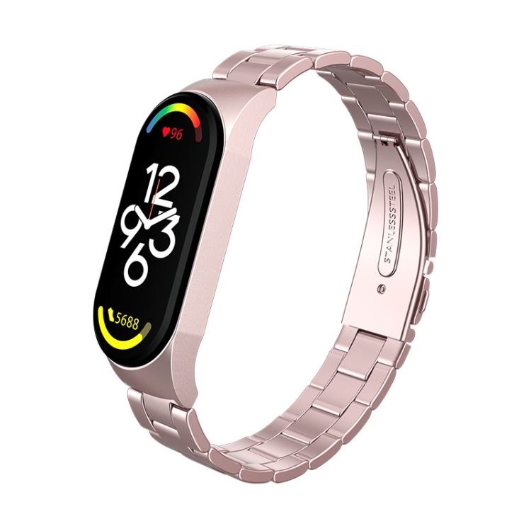 

For Xiaomi Mi Band 7 Three-bead Stainless Steel Watch Band(Rose Gold)