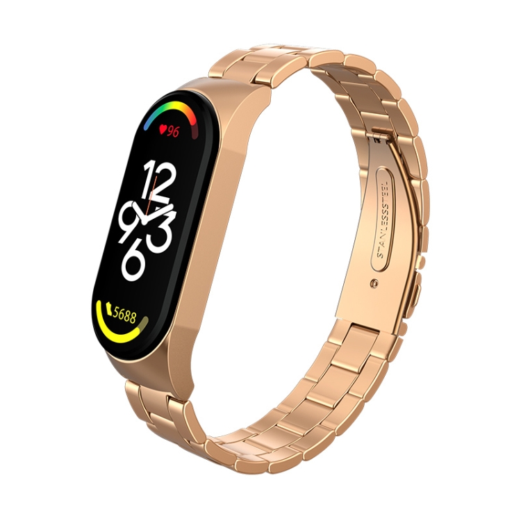 

For Xiaomi Mi Band 7 Three-bead Stainless Steel Watch Band(Gold)