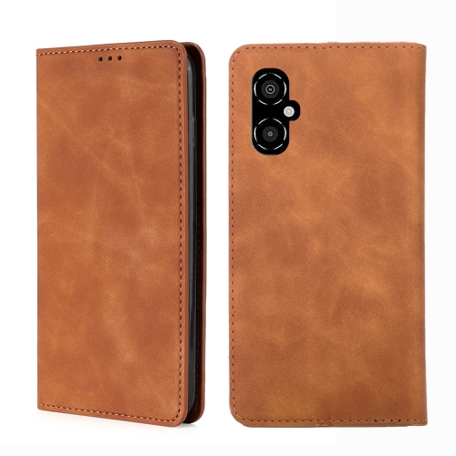 

For Xiaomi Poco M4 5G Skin Feel Magnetic Flip Leather Phone Case(Light Brown)