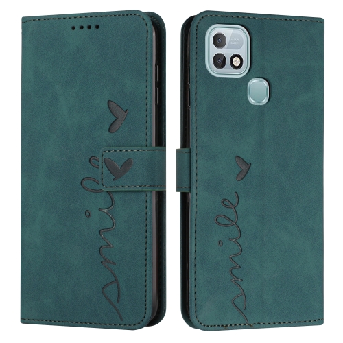 

For Infinix Hot 10i Skin Feel Heart Pattern Leather Phone Case(Green)