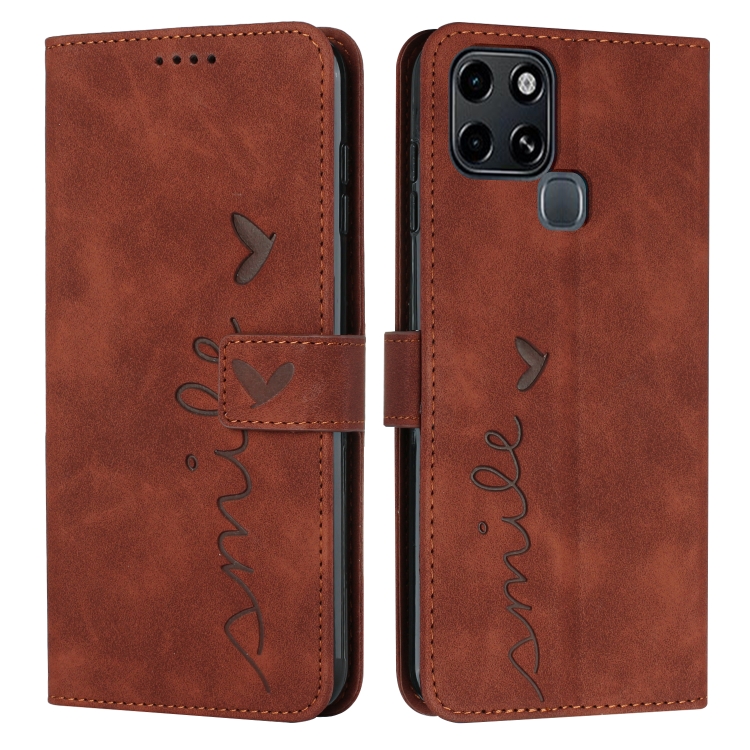 

For Infinix Smart 6 Skin Feel Heart Pattern Leather Phone Case(Brown)