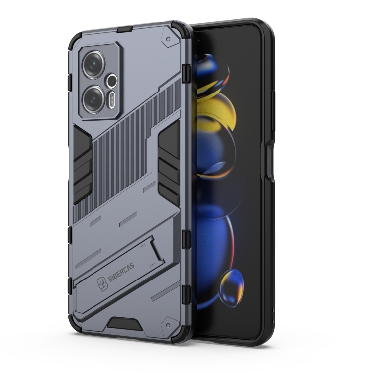 

For Xiaomi Redmi Note 11T Pro 5G China Punk Armor 2 in 1 PC + TPU Shockproof Phone Case with Invisible Holder(Gray)