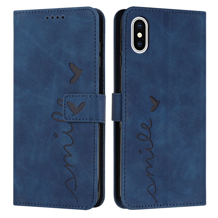 

Skin Feel Heart Pattern Leather Phone Case For iPhone XS / X(Blue)