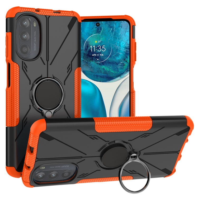 

For Motorola Moto G52 Armor Bear Shockproof PC + TPU Phone Protective Case with Ring Holder(Orange)