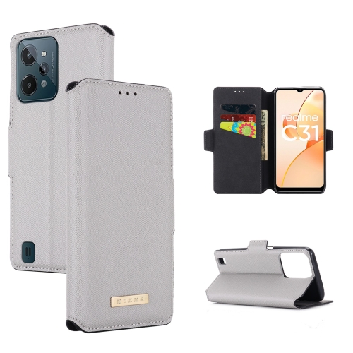 For OPPO Realme C31 4G MUXMA MX115 Cross Texture Oil Edge Flip Leather Phone Case(White)