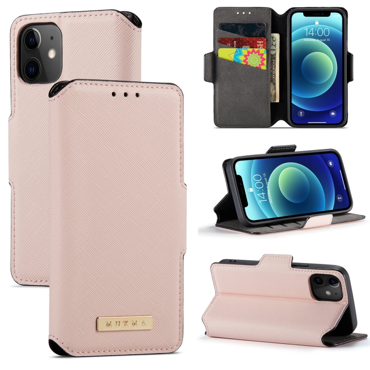 

MUXMA MX115 Cross Texture Oil Edge Flip Leather Phone Case For iPhone 12(Pink)