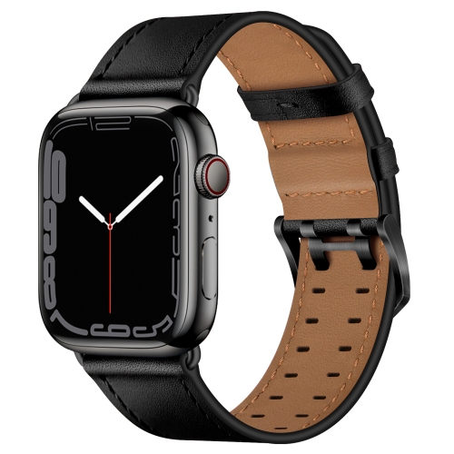 

Double Buckles Leather Watch Band For Apple Watch Series 7 41mm / 6&SE&5&4 40mm / 3&2&1 38mm(Black Black Buckle)