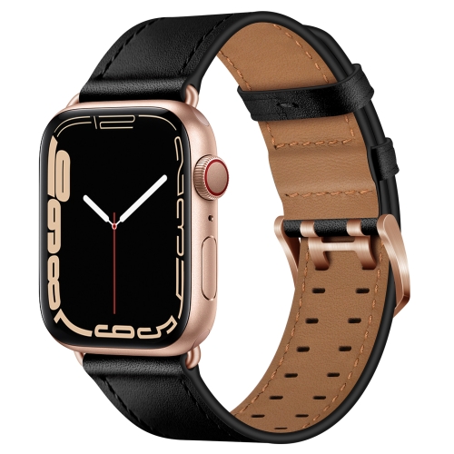 

Double Buckles Leather Watch Band For Apple Watch Series 7 41mm / 6&SE&5&4 40mm / 3&2&1 38mm(Black Rose Gold Buckle)